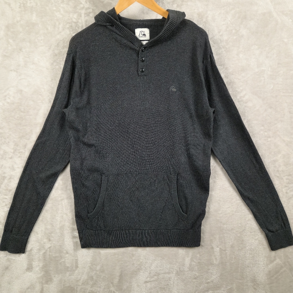 Quiksilver Hooded Sweater 100% Cotton Men's Charcoal Size XL
